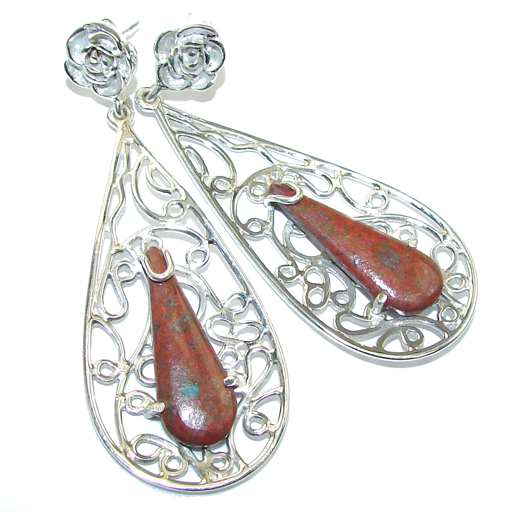 Big! Bali Secret! Red Sonora Jasper Sterling Silver Earrings