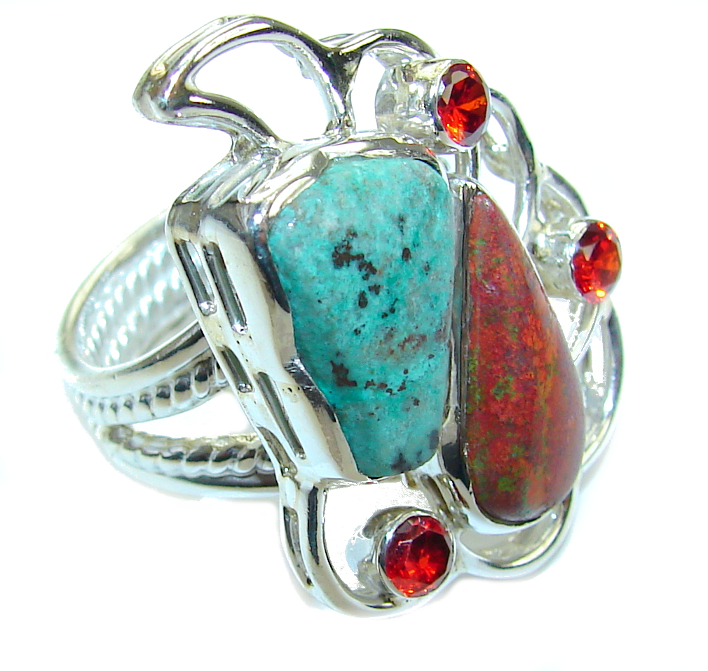 Amazing Red Sonora Jasper & Garnet Sterling Silver Ring s. 9