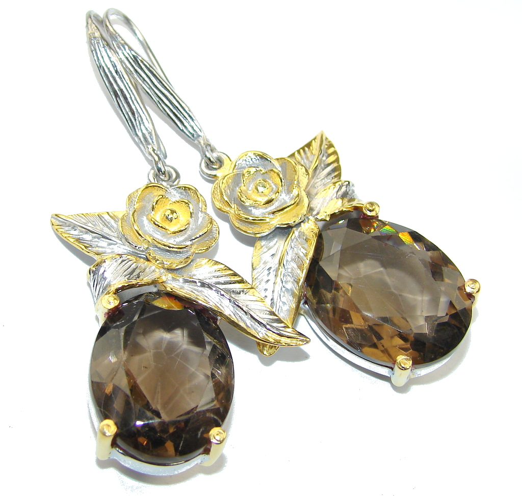Beautiful AAA Smoky Topaz, Gold Plated Sterling Silver earrings