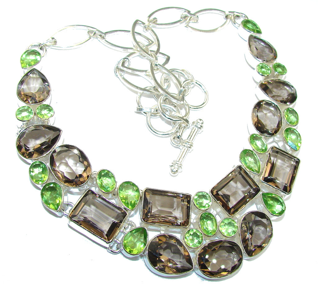 Pale Beauty! Created Smoky Topaz & Green Quartz Sterling Silver necklace