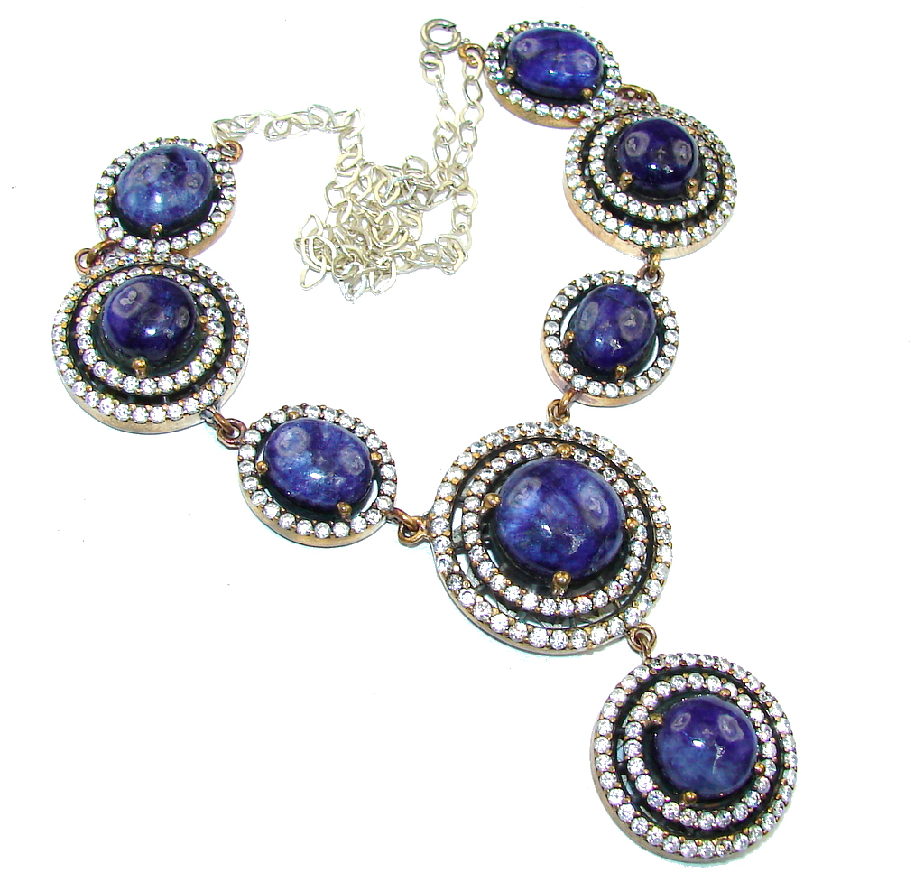 Victorian Style! Blue Kyanite & White Topaz Sterling Silver necklace