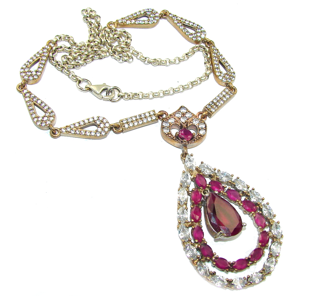 Victorian Style! Ruby & White Topaz Sterling Silver Necklace