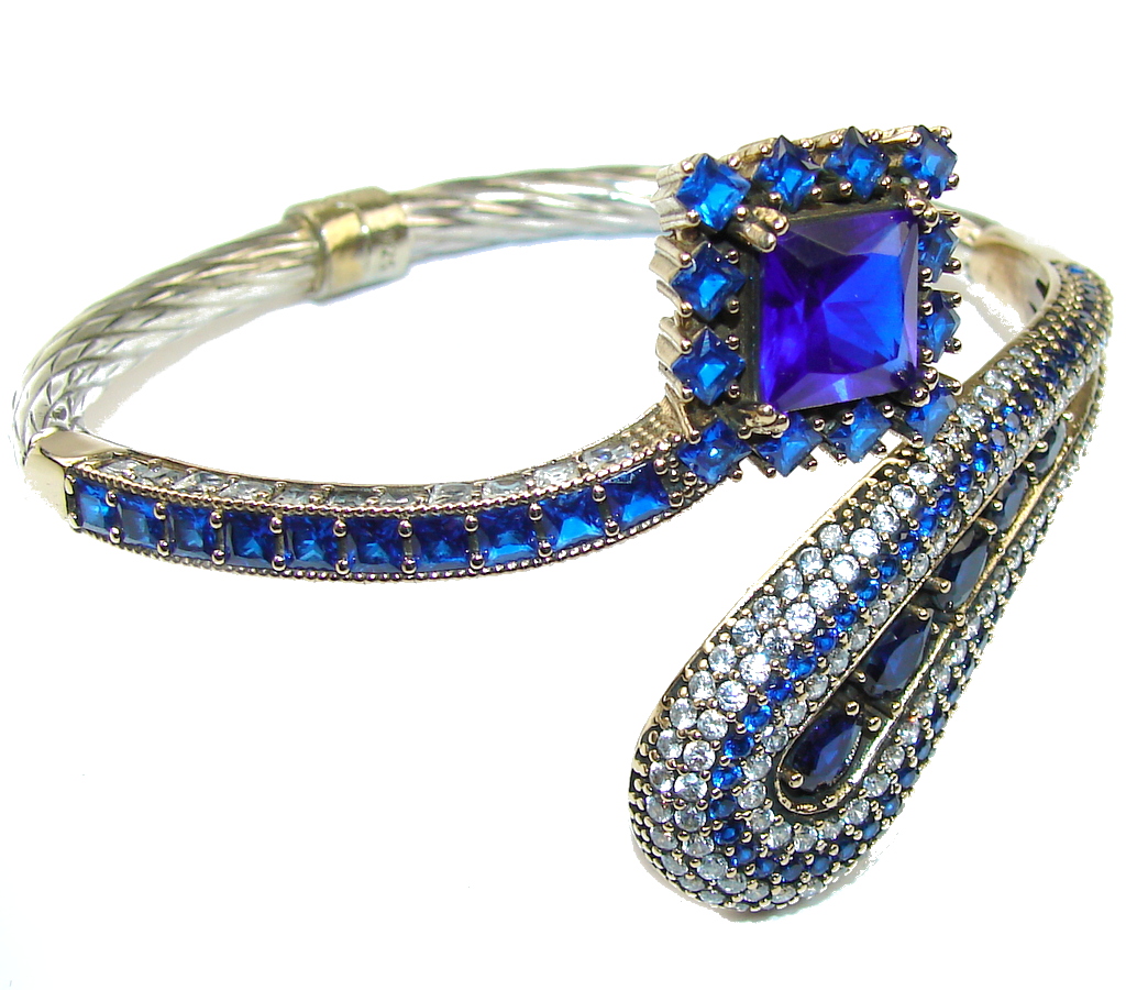 Victorian Style! Created Blue Sapphire & White Topaz Sterling Silver Bracelet