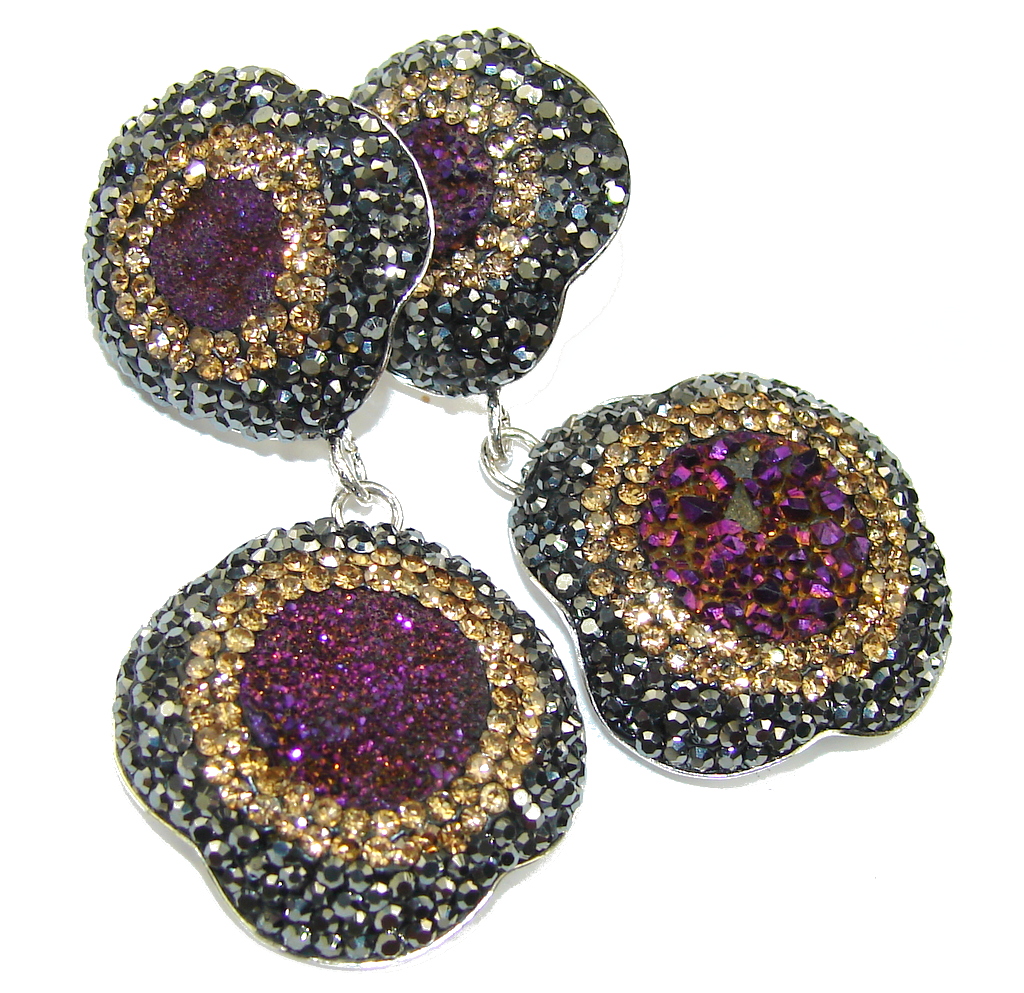 Victorian Style! Rainbow Titanium Druzy Sterling Silver earrings / Long