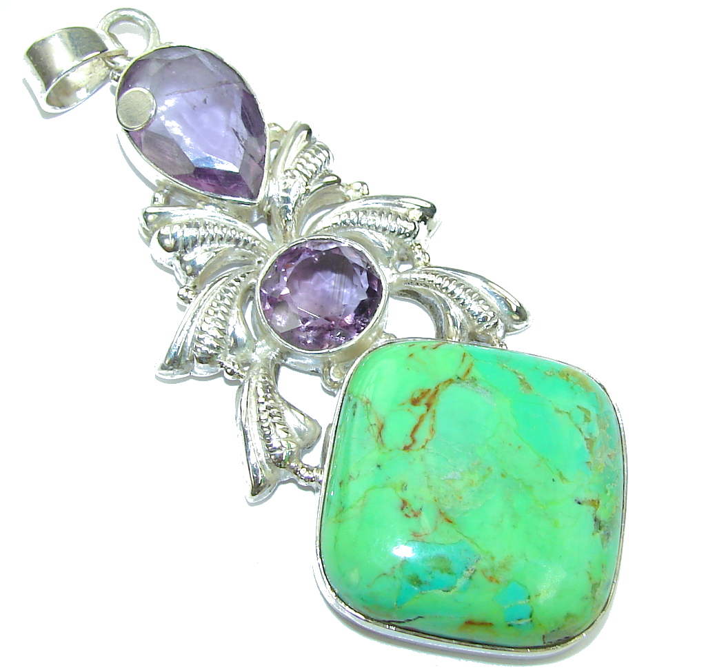 Big! Green Island Turquoise Sterling Silver Pendant
