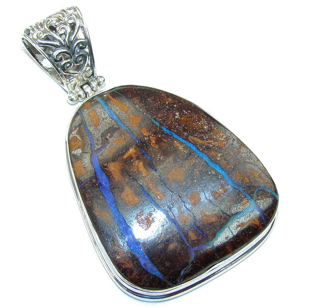 Huge Natural AAA Australian Boulder Opal Sterling Silver Pendant