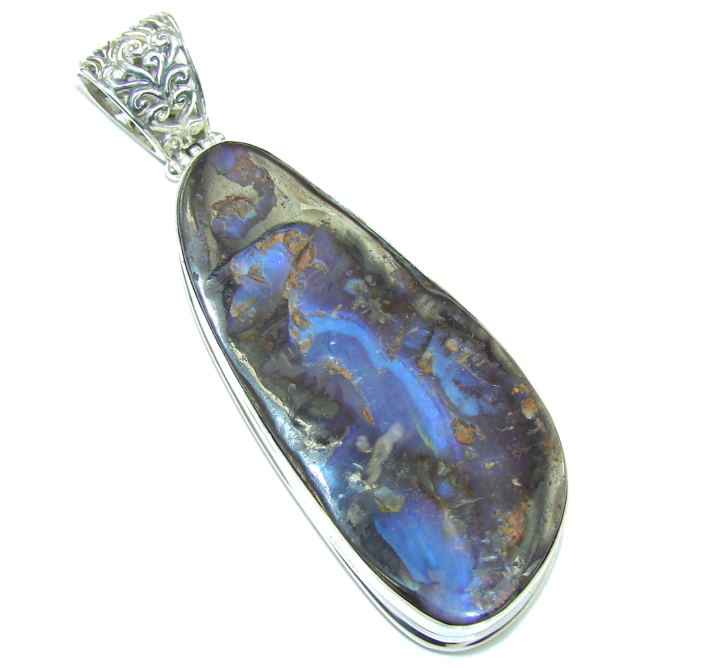 Huge! Natural AAA Australian Boulder Opal Sterling Silver Pendant