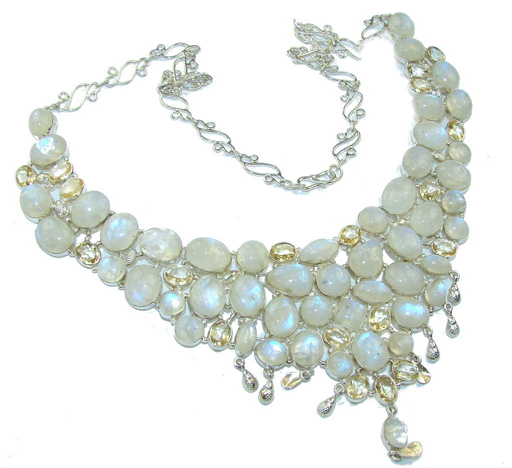 Heavenly Love! AAA White Fire Moonstone & Citrine Sterling Silver necklace