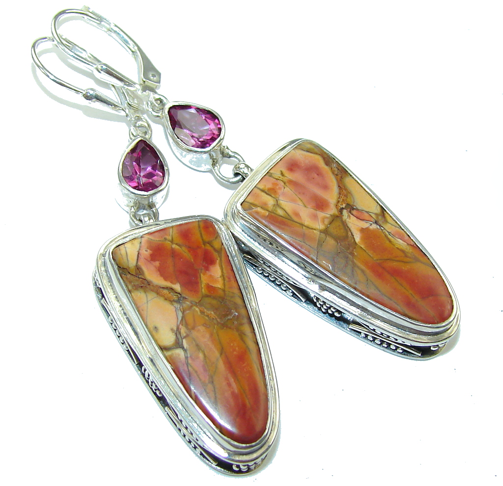 Amazing Style! Tourmaline & Red Creek Jasper Sterling Silver earrings