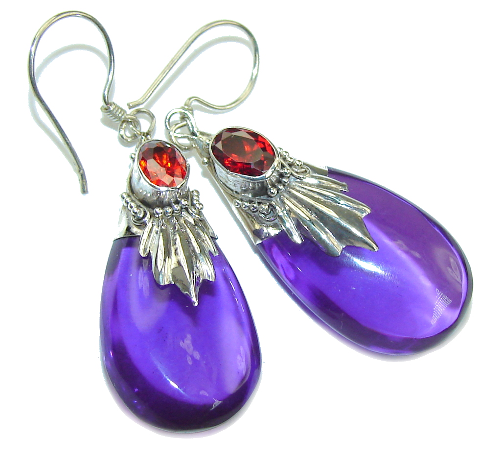 Amazing Created Alexandrite & Garnet Sterling Silver earrings