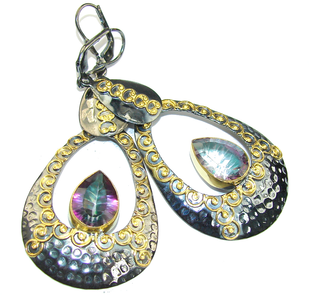 Beautiful! Magic Topaz, Gold Plated, Rhodium Plated Sterling Silver earrings / Long