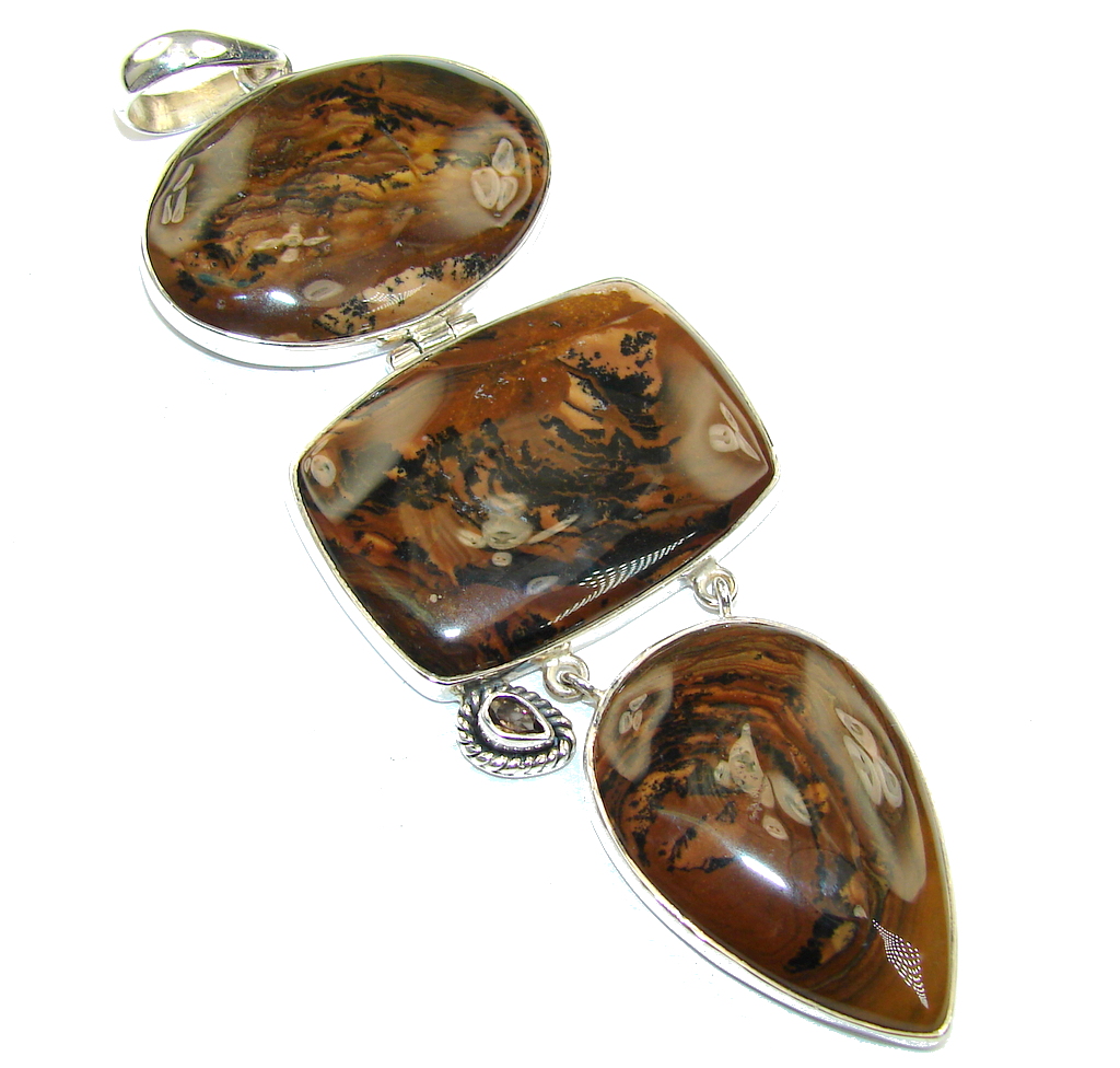 Beautiful AAA Picture Jasper Sterling Silver Pendant / Long