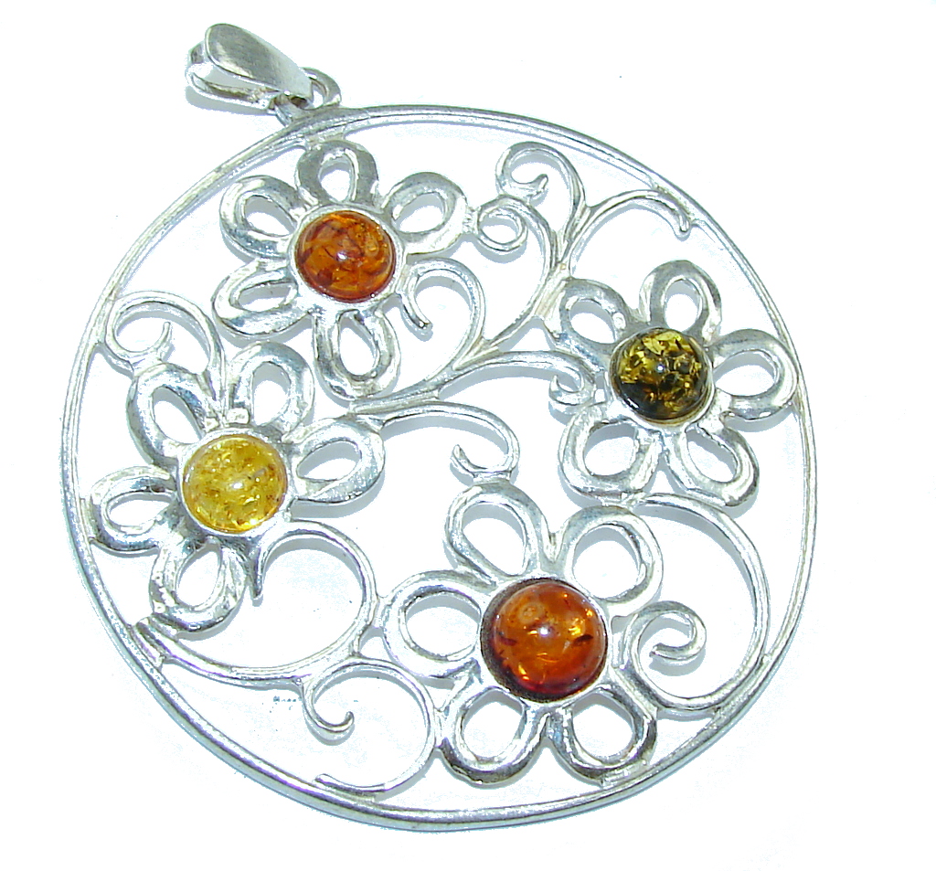 Amazing Design! Baltic Polish Amber Sterling Silver Pendant