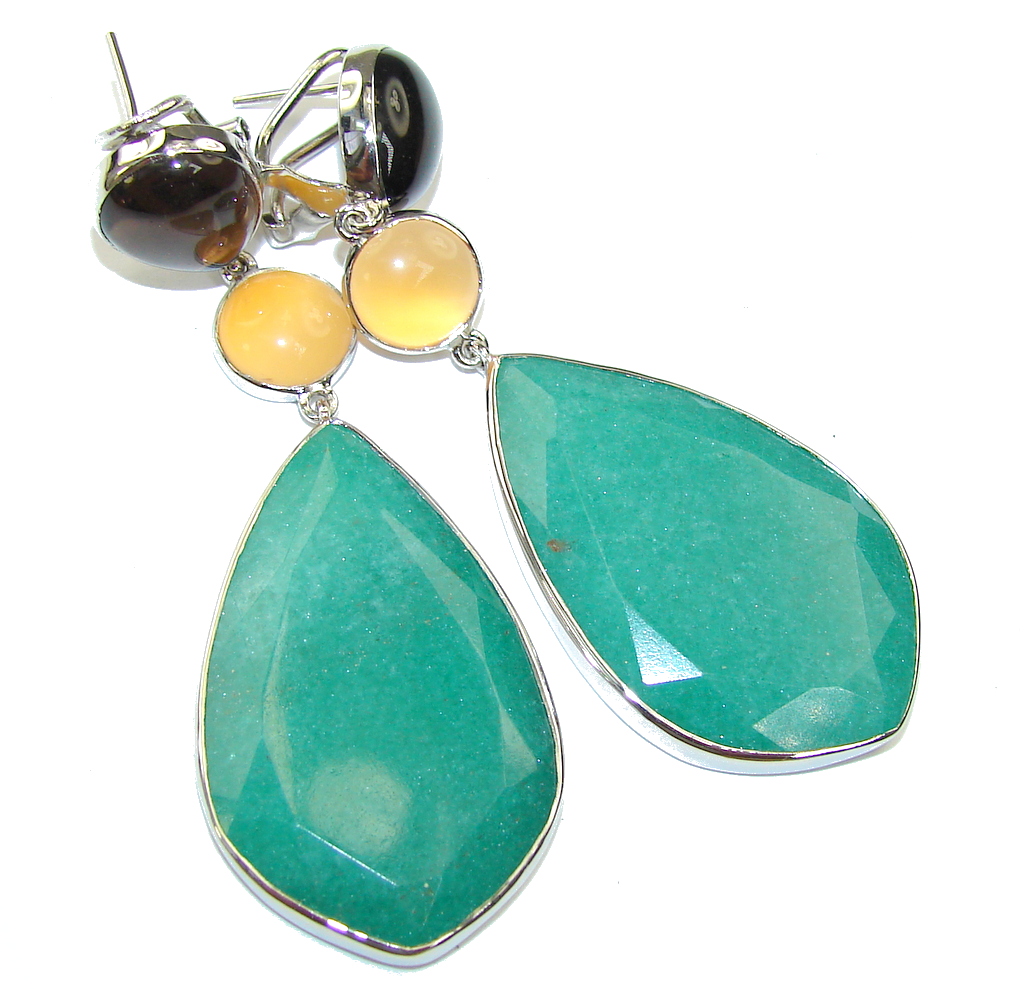 Big! Amazing Beauty! AAA Green Jade Sterling Silver Earrings / Long