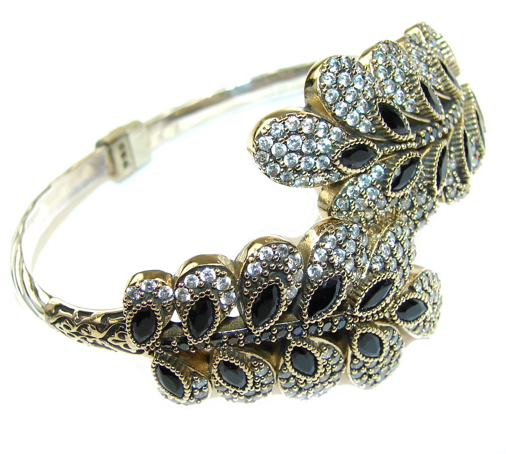Victorian Style Black Spinel & White Topaz Sterling Silver Bracelet