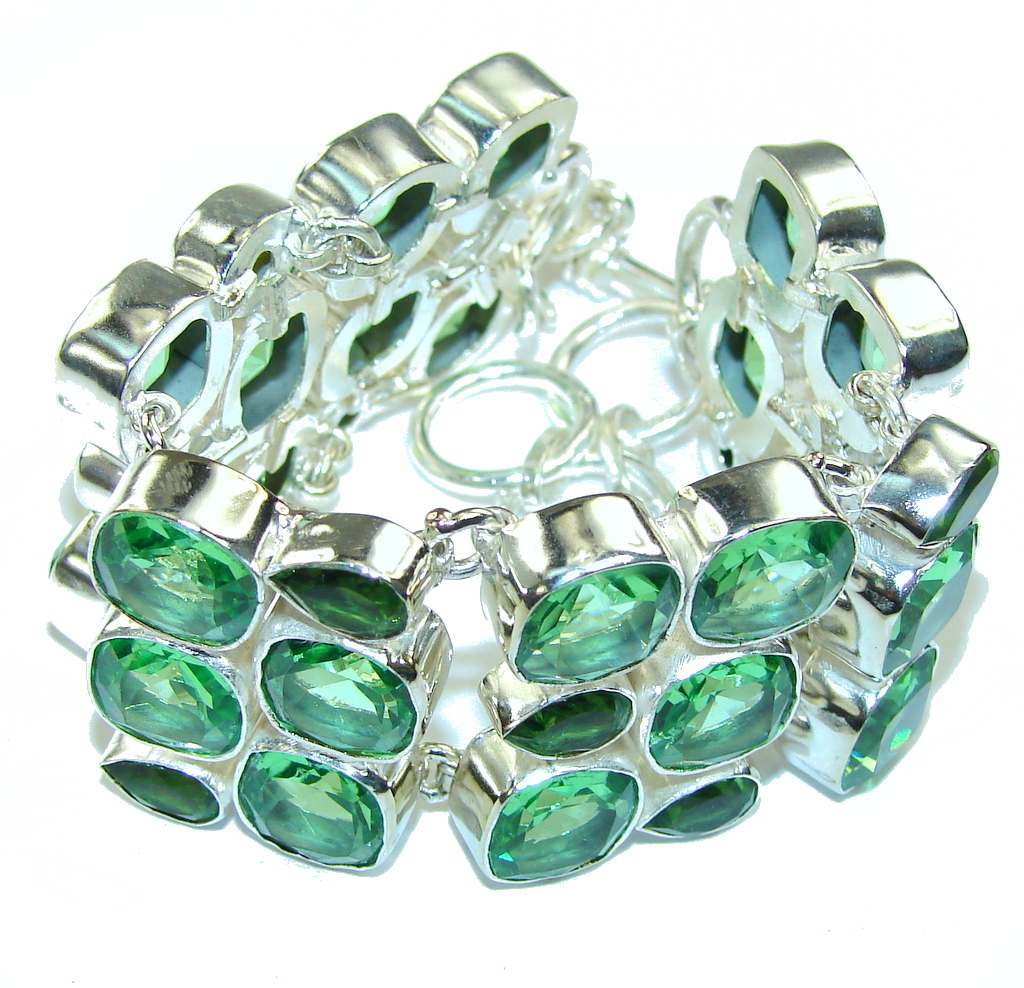 Fresh Island! Created Green Emerald Sterling Silver Bracelet