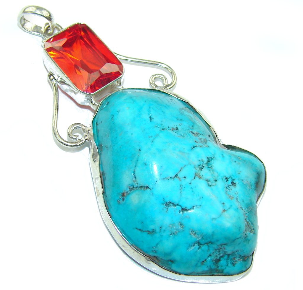 Classic Beauty! Blue Turquoise Sterling Silver Pendant