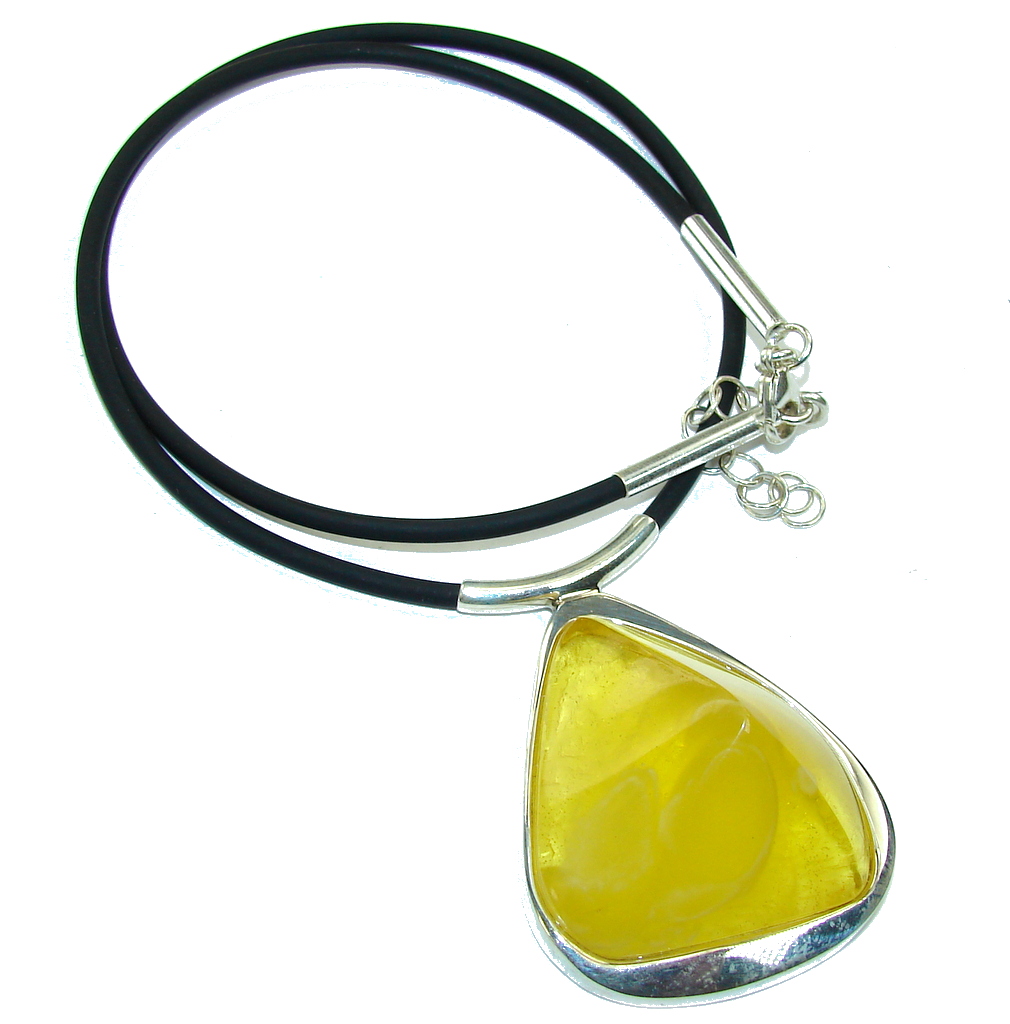 Natural AAA Yellow Baltic Polish Amber Sterling Silver necklace