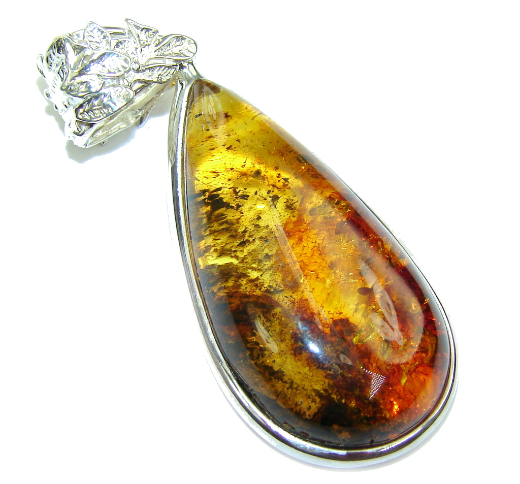 Secret Brown Baltic Polish Amber Sterling Silver Pendant