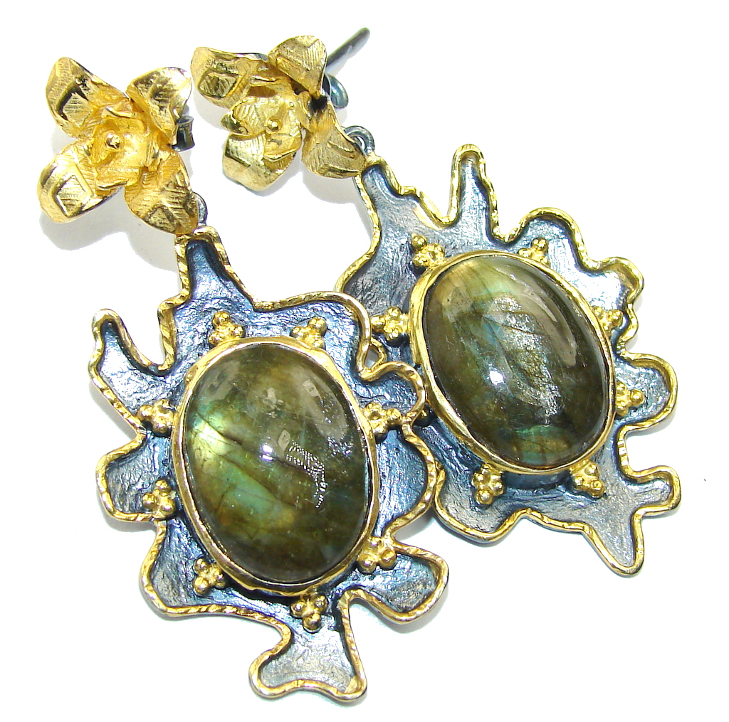 Big! Fashion Beauty AAA Labradorite, Gold Plated, Rhodium Plated Sterling Silver earrings