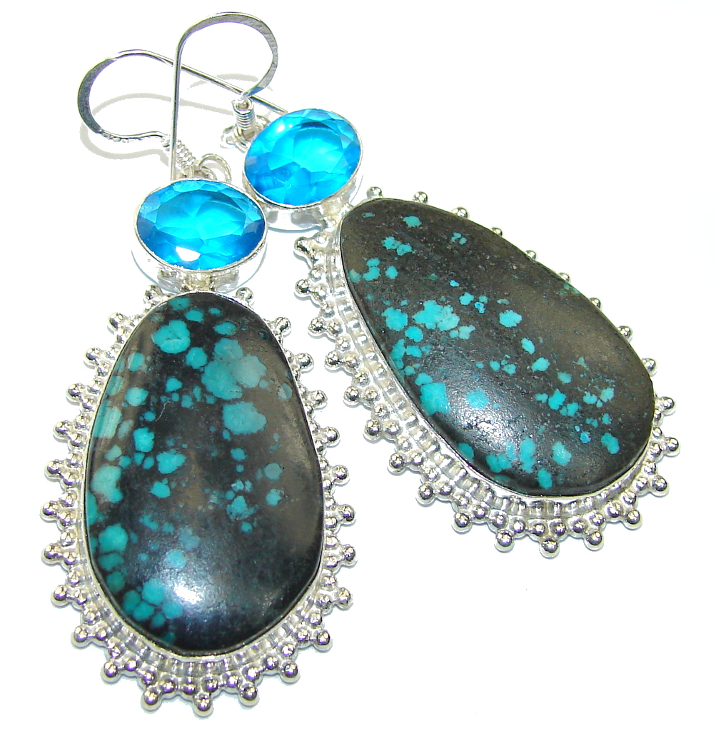Fabulous Parrot's Wing's Chrysocolla Sterling Silver earrings