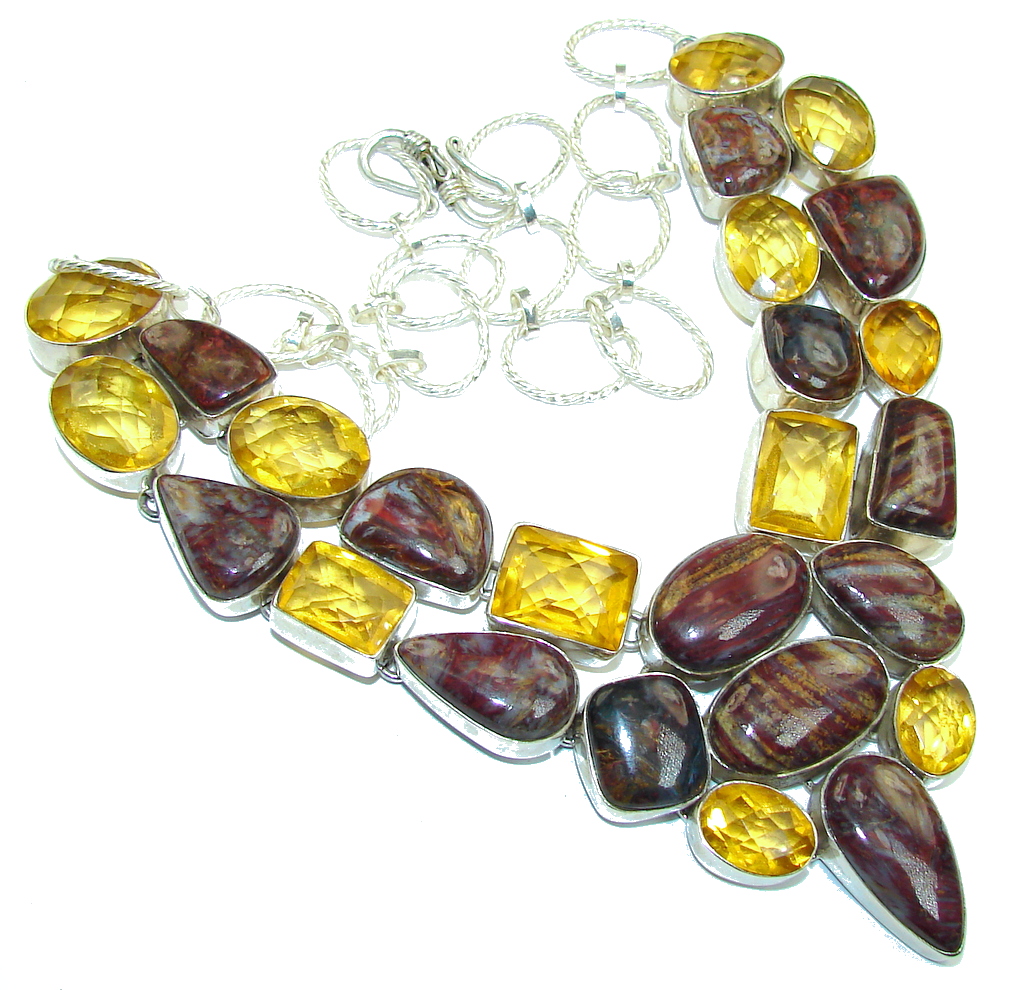 Super Chunky Pietersite & Golden Quartz Sterling Silver necklace