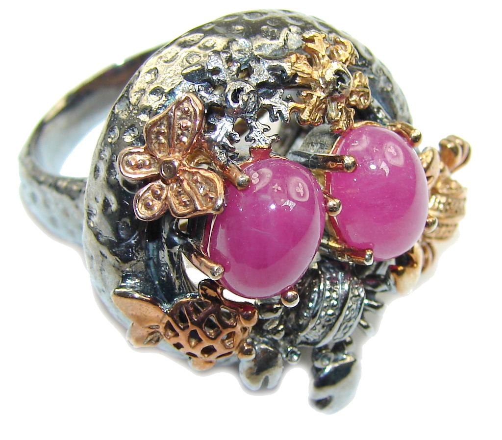 AAA Natural Pink Ruby, Rose Gold Plated, Rhodium Plated Sterling Silver Ring s. 7 1/4