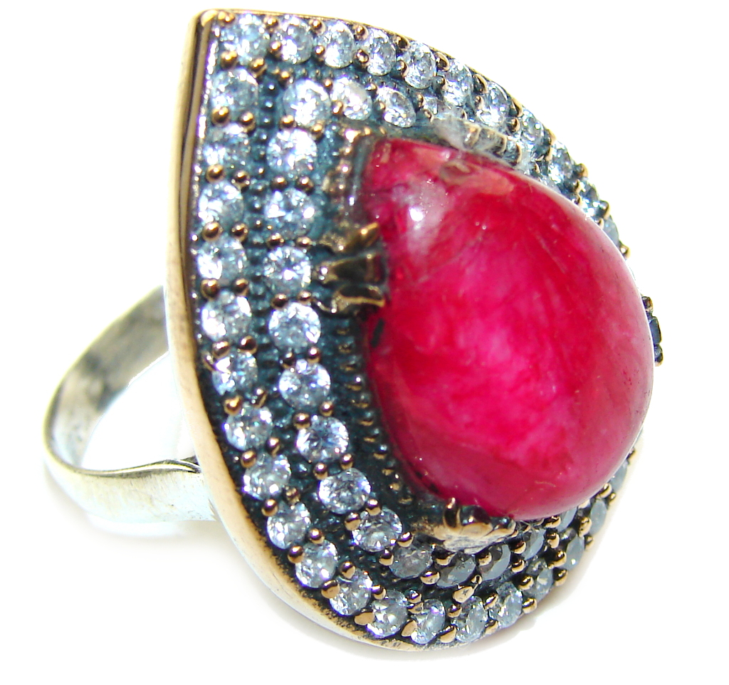 Victorian Style! Pink Ruby & White Topaz Sterling Silver Ring s. 9 1/2