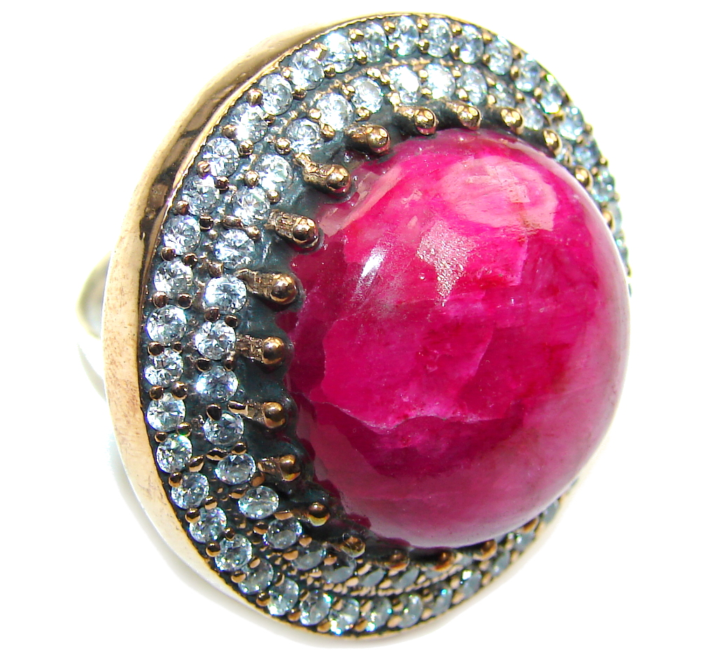 Huge! Victorian Style! Pink Ruby & White Topaz Sterling Silver Ring s. 9 1/4