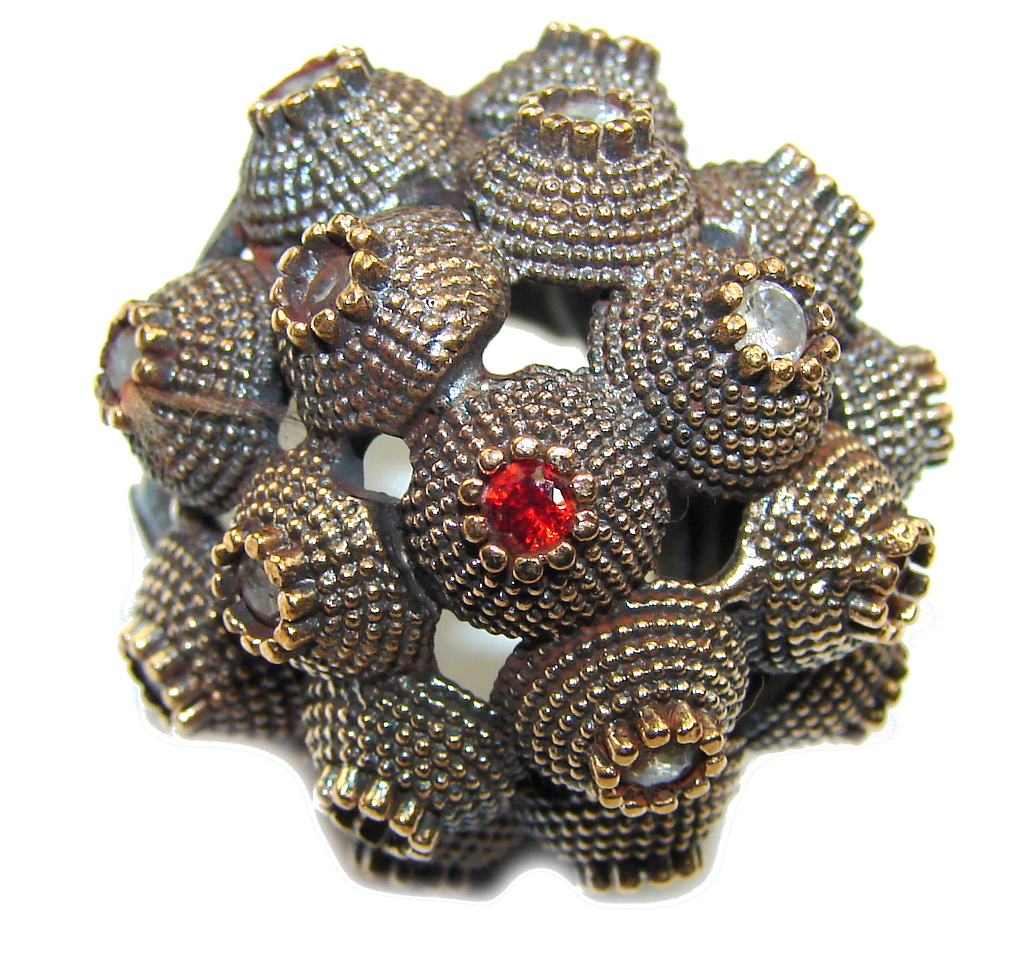 Large! Victorian Style! Red Garnet & White Topaz Sterling Silver Ring s. 5 1/4