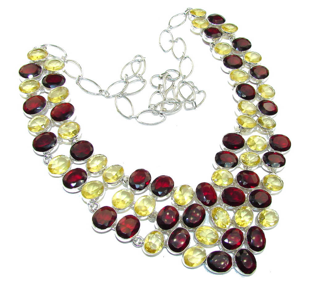 Ray Of Light Citrine & Garnet Sterling Silver necklace