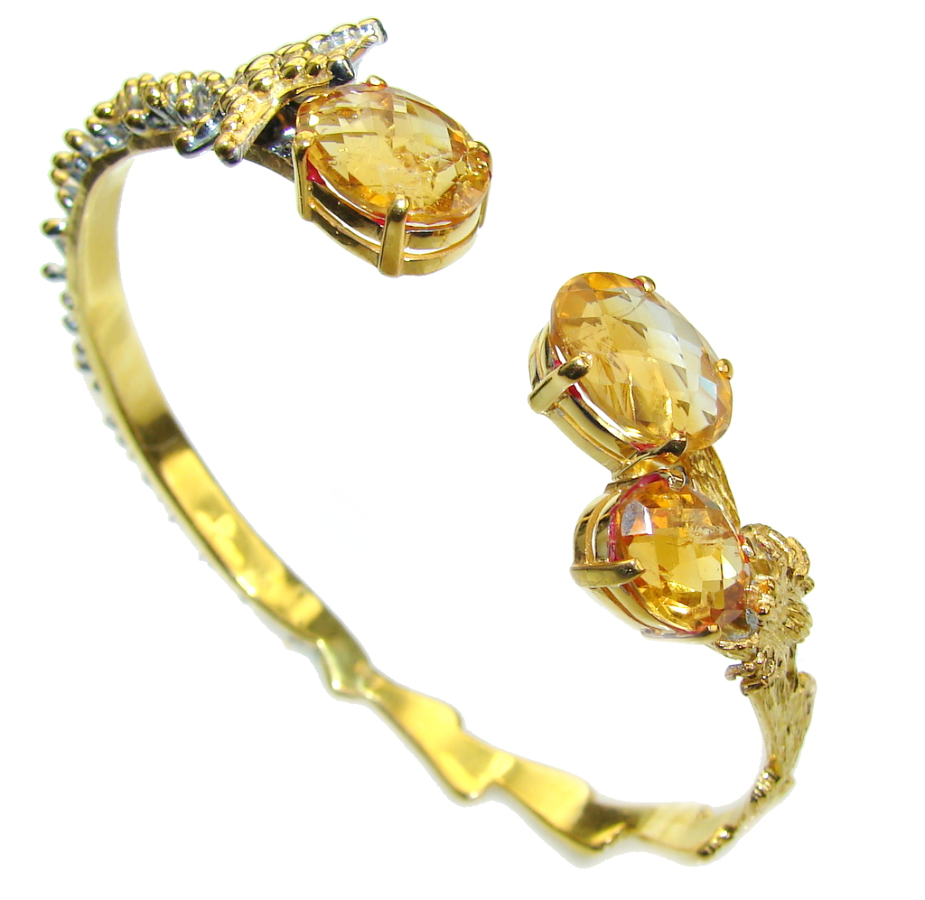 Golden Dazzle AAA Yellow Citrine, Gold PLated Sterling Silver Bracelet / Cuff