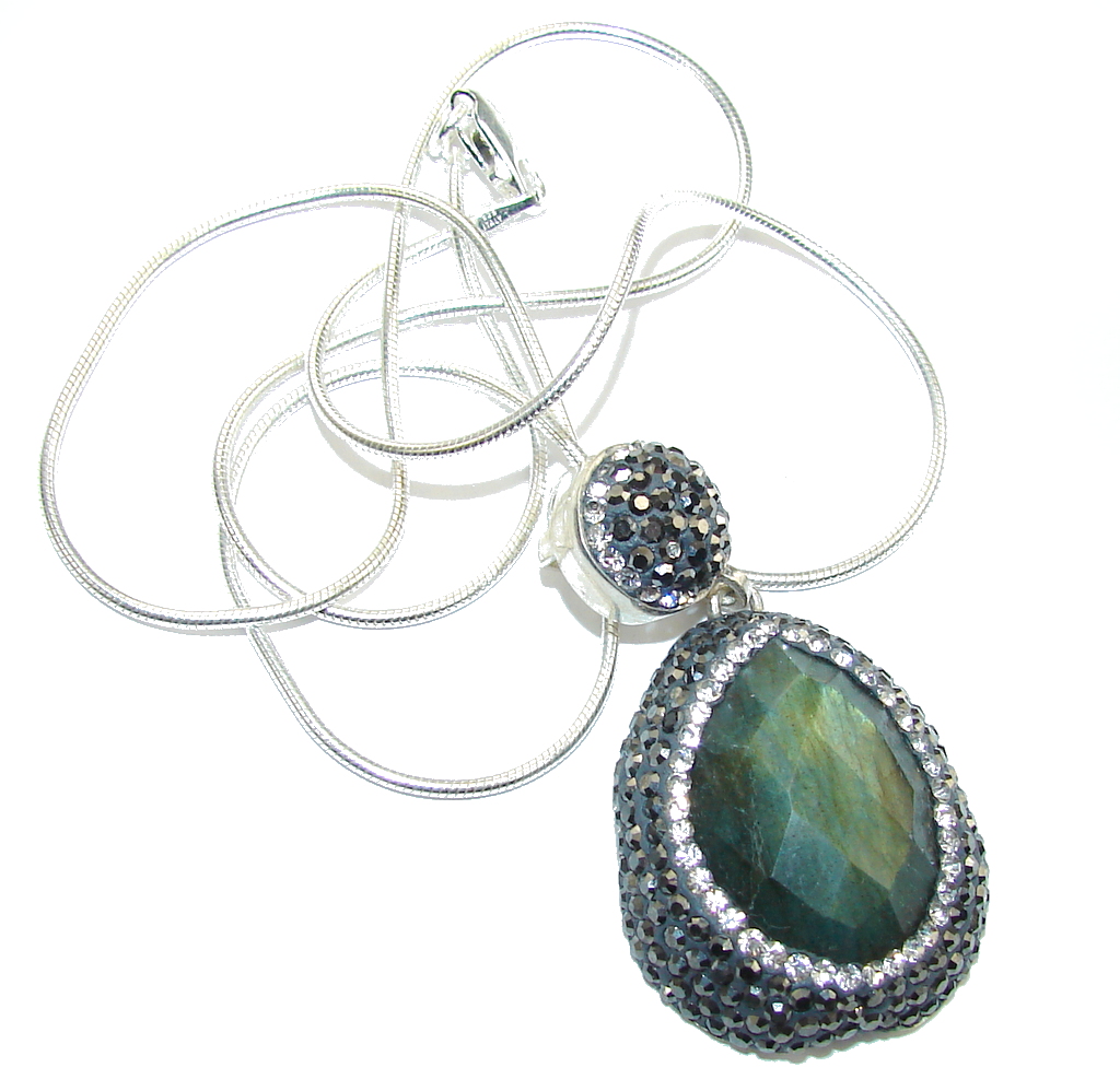 Delicate Beauty AAA labradorite & White Topaz Sterling Silver necklace