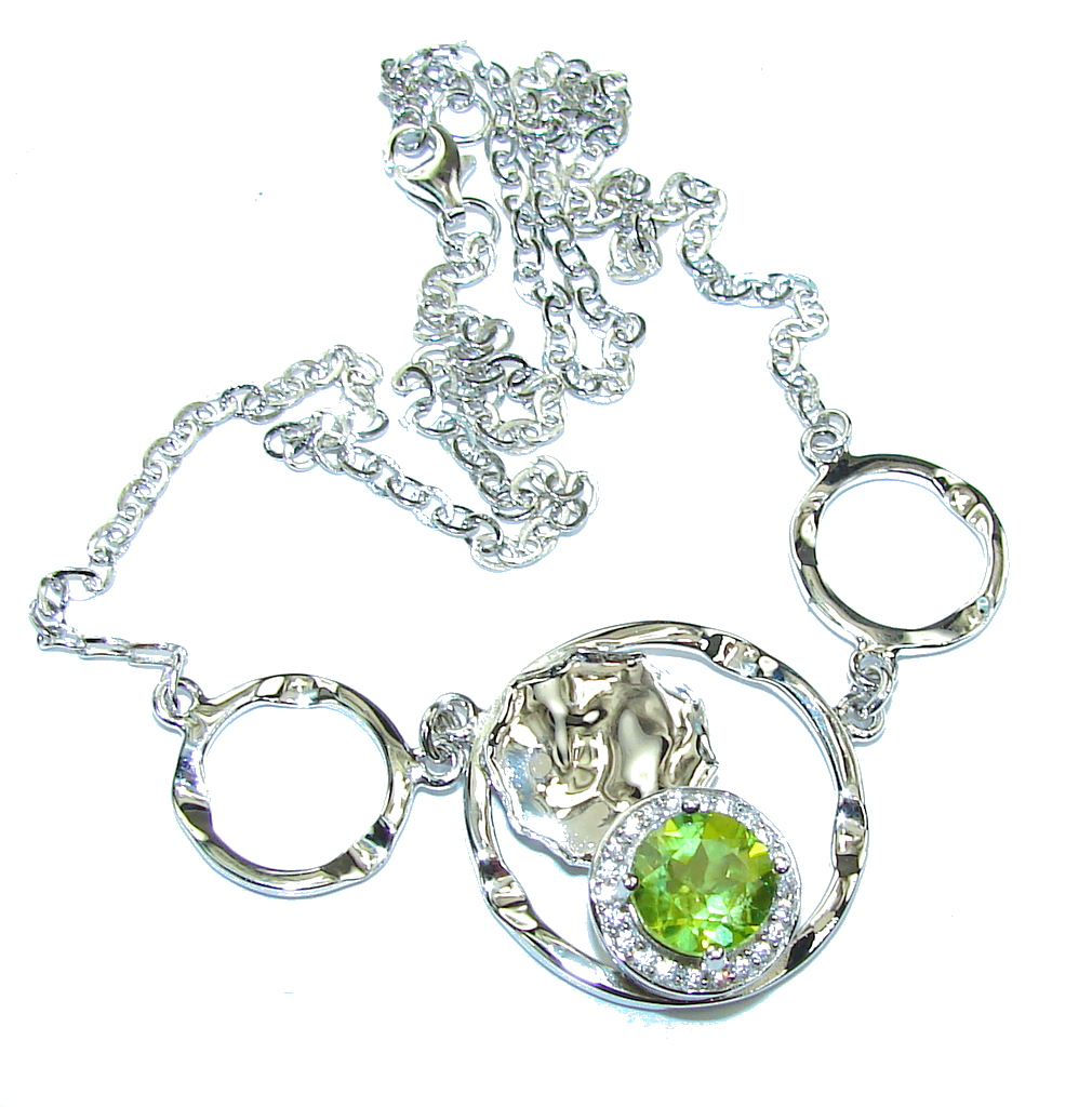 Lime Treasure! Green Peridot & White Topaz Sterling Silver necklace