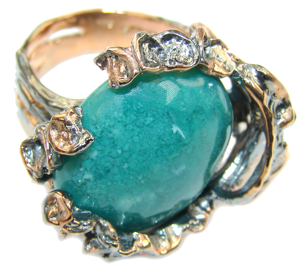 Immortal Smile Green Jade, Rose Gold PLated, Rhodium Plated Sterling Silver ring s. 8 1/4