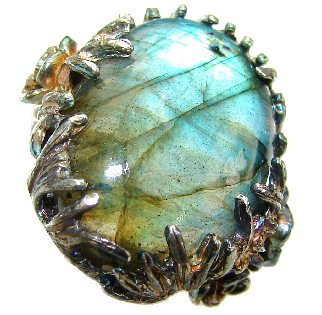 Just Perfect AAA Labradorite, Rhodiium Plated, Gold Plated Sterling Silver Ring s. 8 1/4