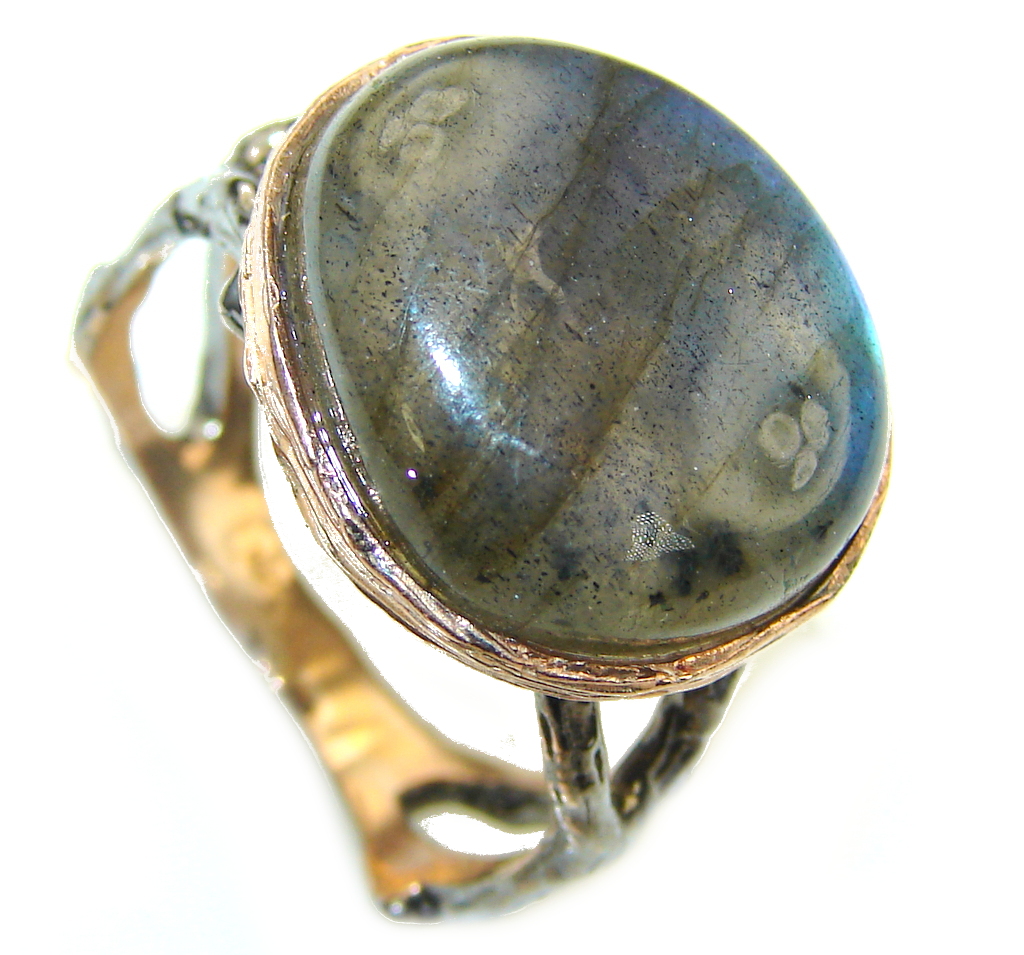 Reflections AAA Labradorite, Rhodiium Plated, Rose Gold Plated Sterling Silver Ring s. 8 1/4