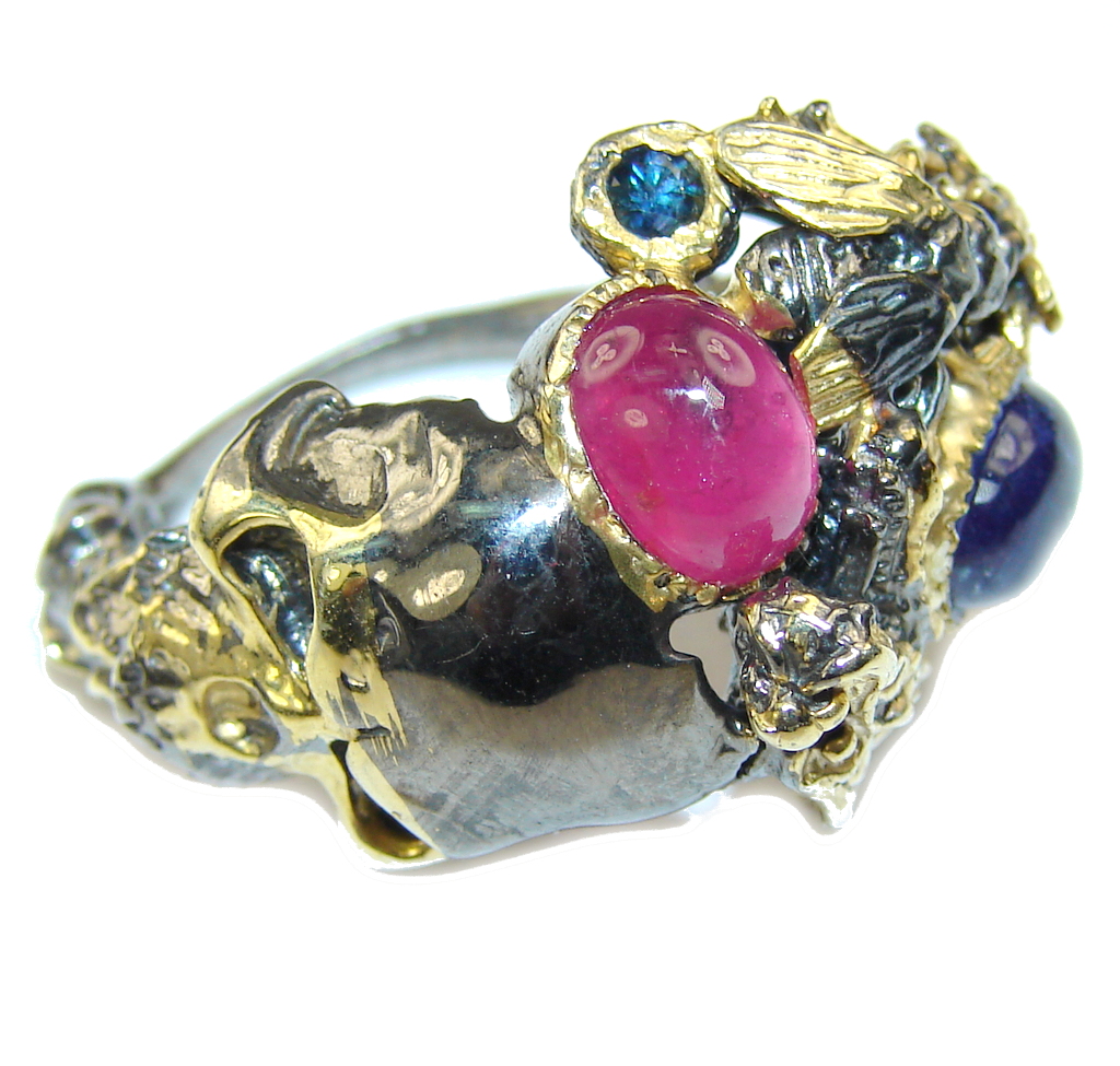 Immortal Pink Ruby, Gold Plated, Rhodium Plated Sterling Silver Ring s. 6 1/2