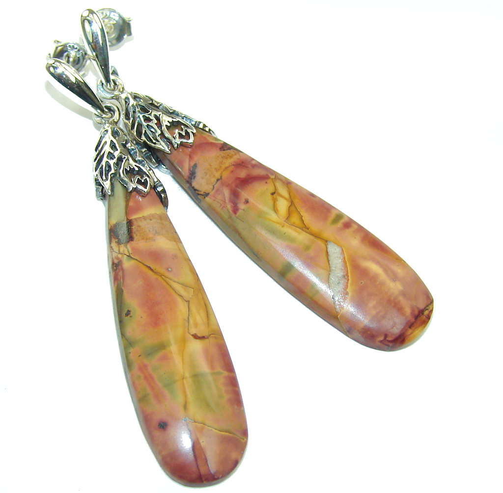 Amazing AAA Red Creek Jasper Sterling Silver Earrings / Long