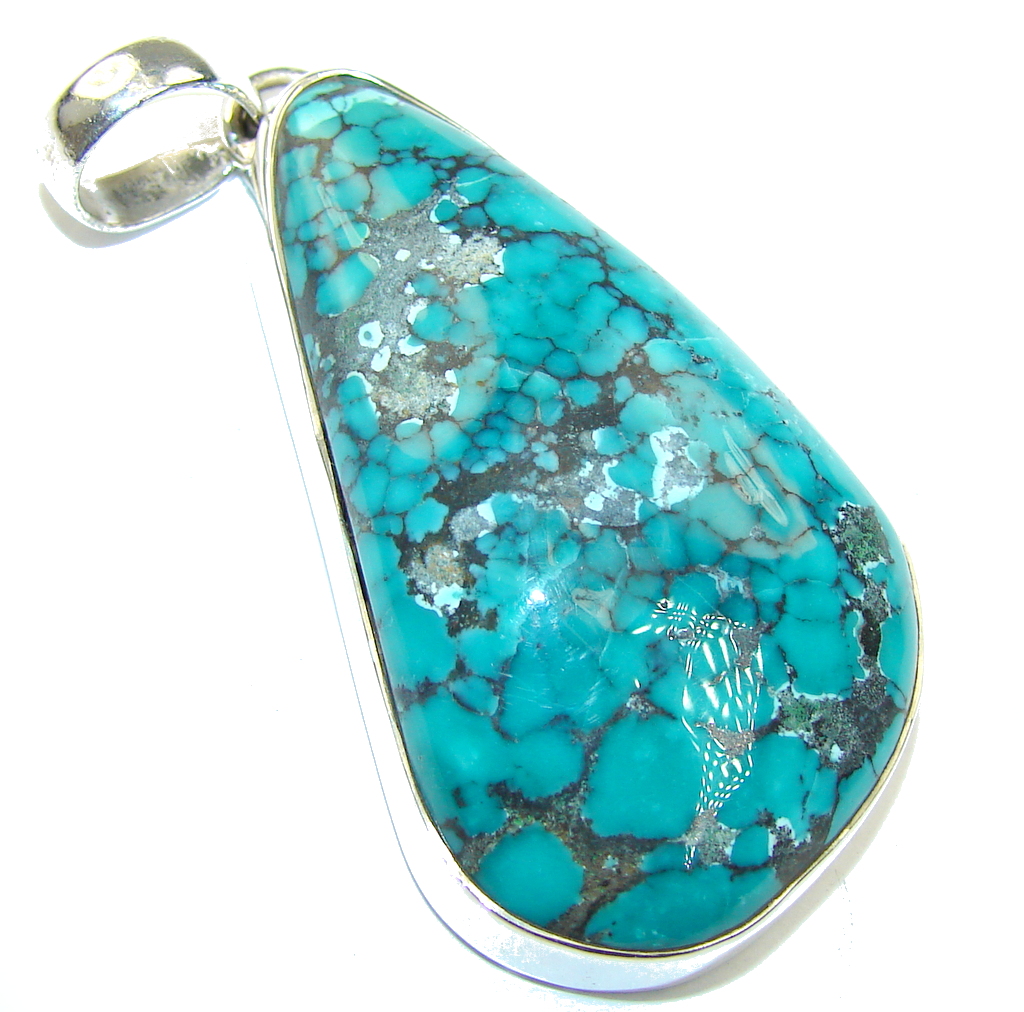 Black Spider Web Blue Turquoise Sterling Silver Pendant