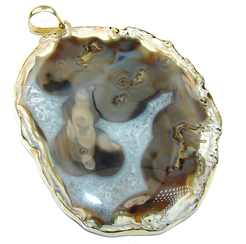 Jumbo Stunning AAA Agate Druzy Slab Gold Plated Sterling Silver Pendant