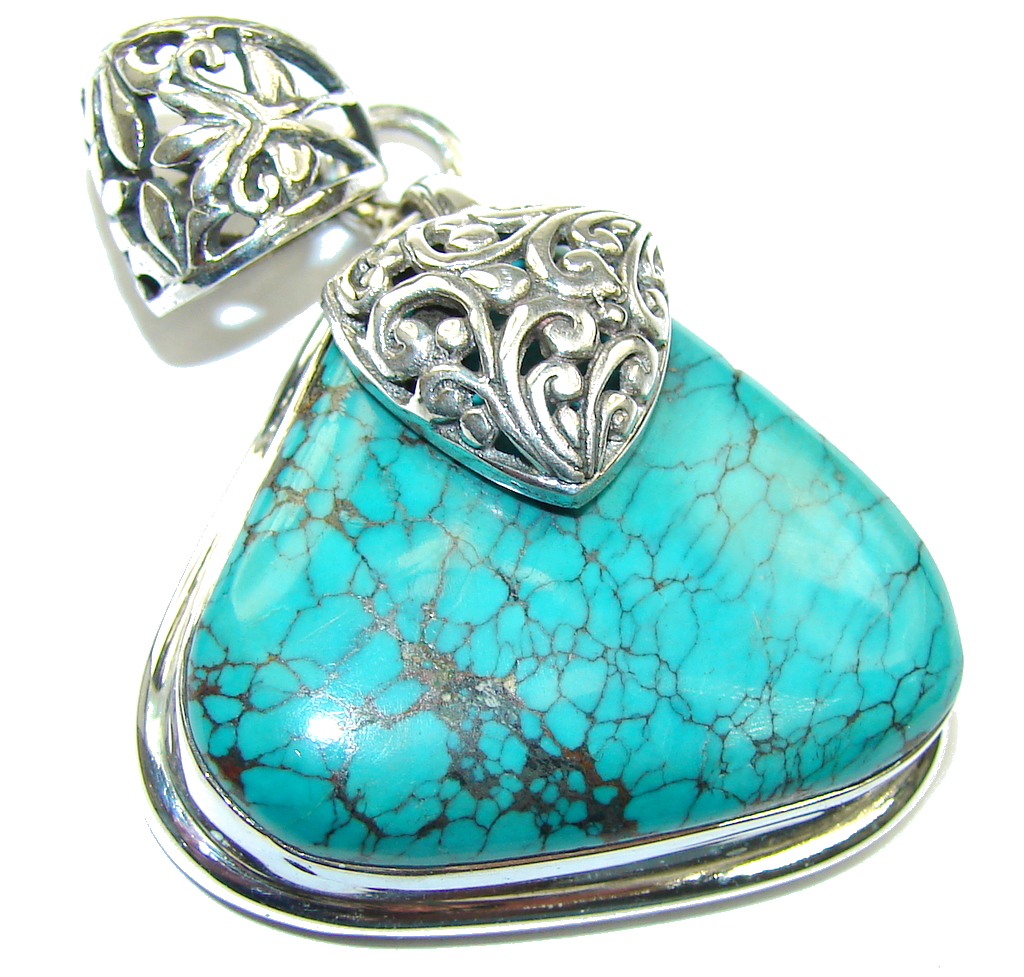 Bali Style Blue Turquoise Sterling Silver Pendant