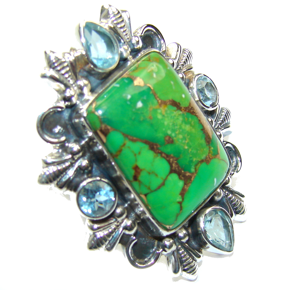 Big! Garden Green Beauty Turquoise Sterling Silver Ring s. 7