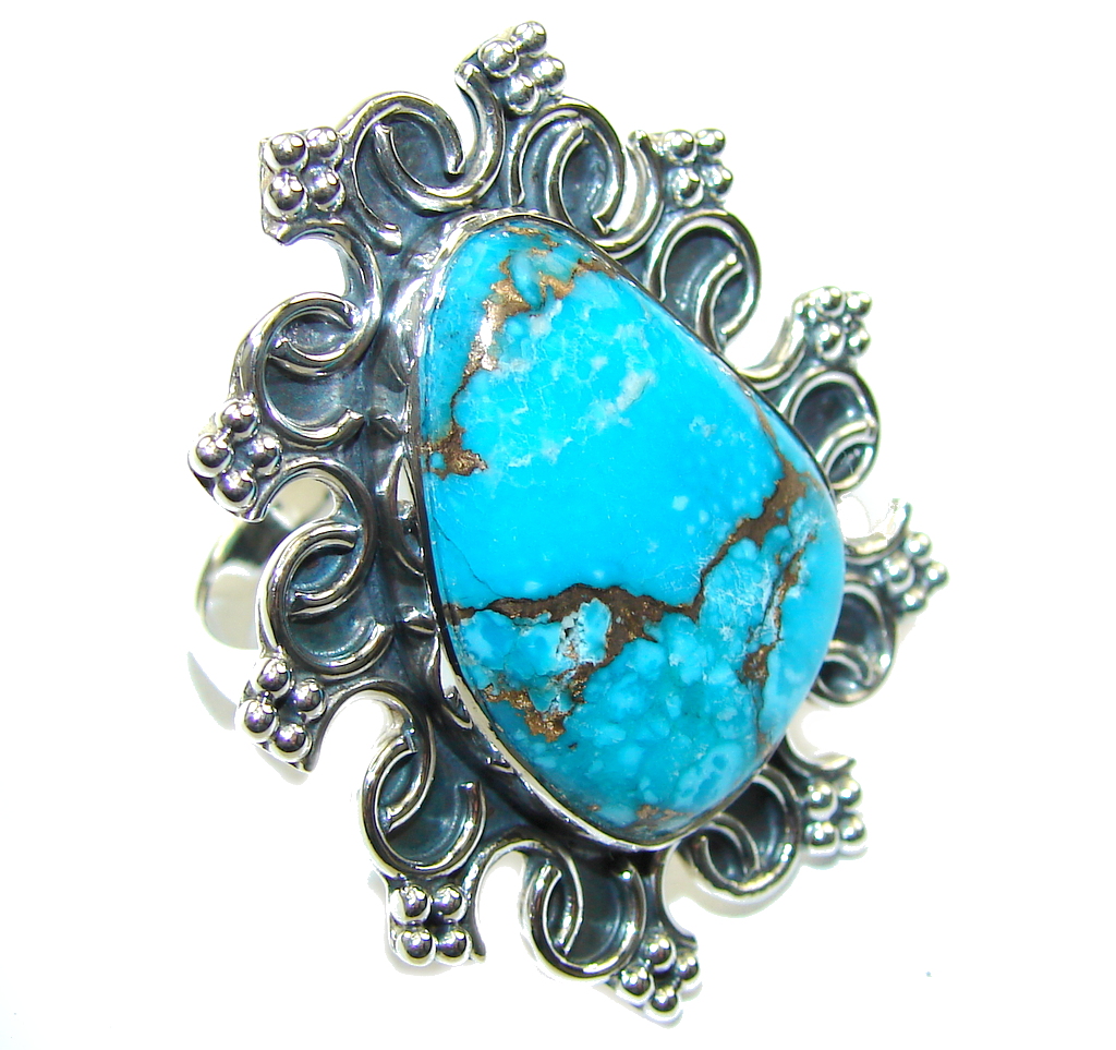 Big! Secret Of The Sea Blue Turquoise Sterling Silver Ring s. 9
