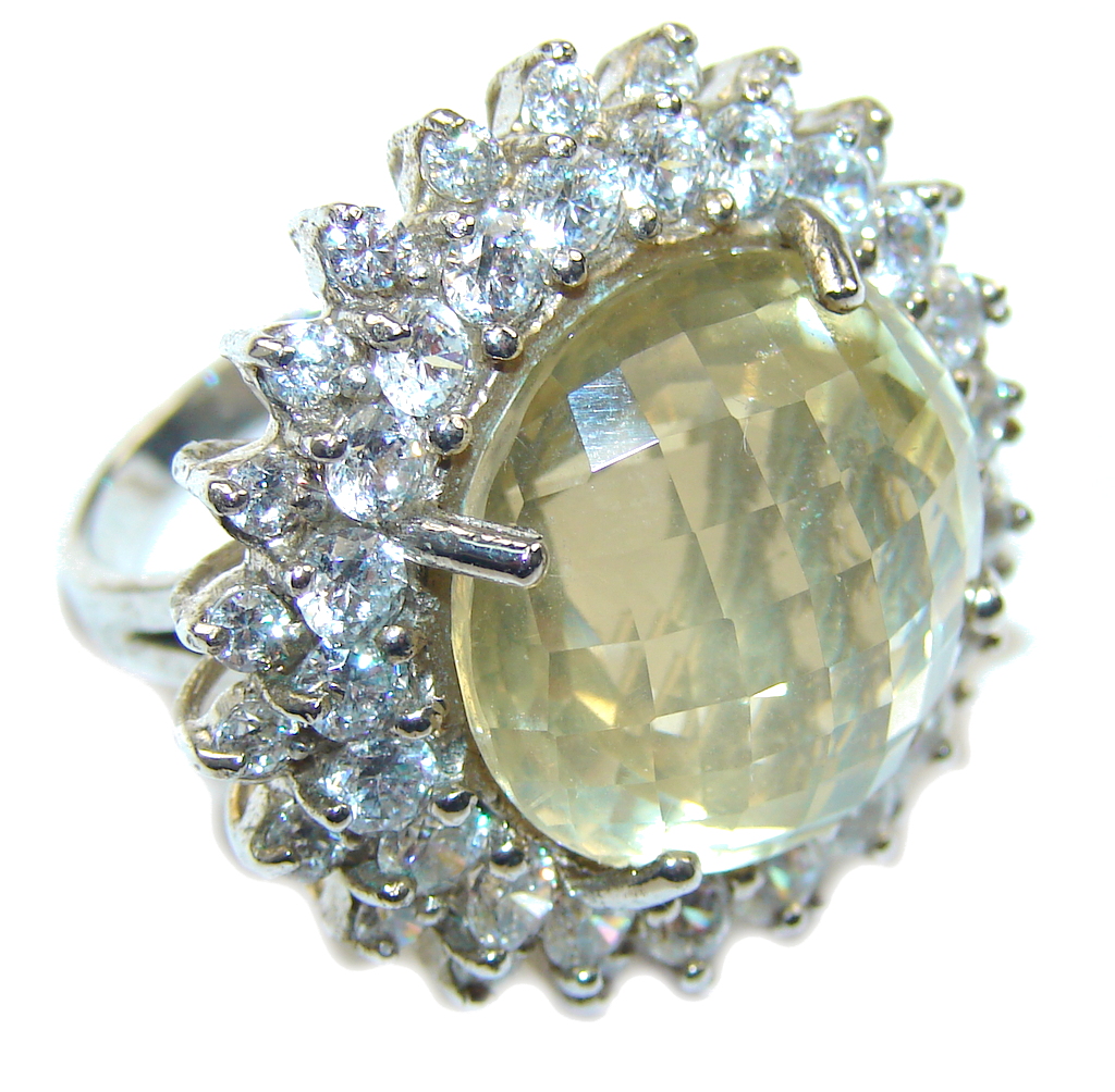 Big! Stunning Yellow Citrine & White Topaz Sterling Silver Ring s. 6