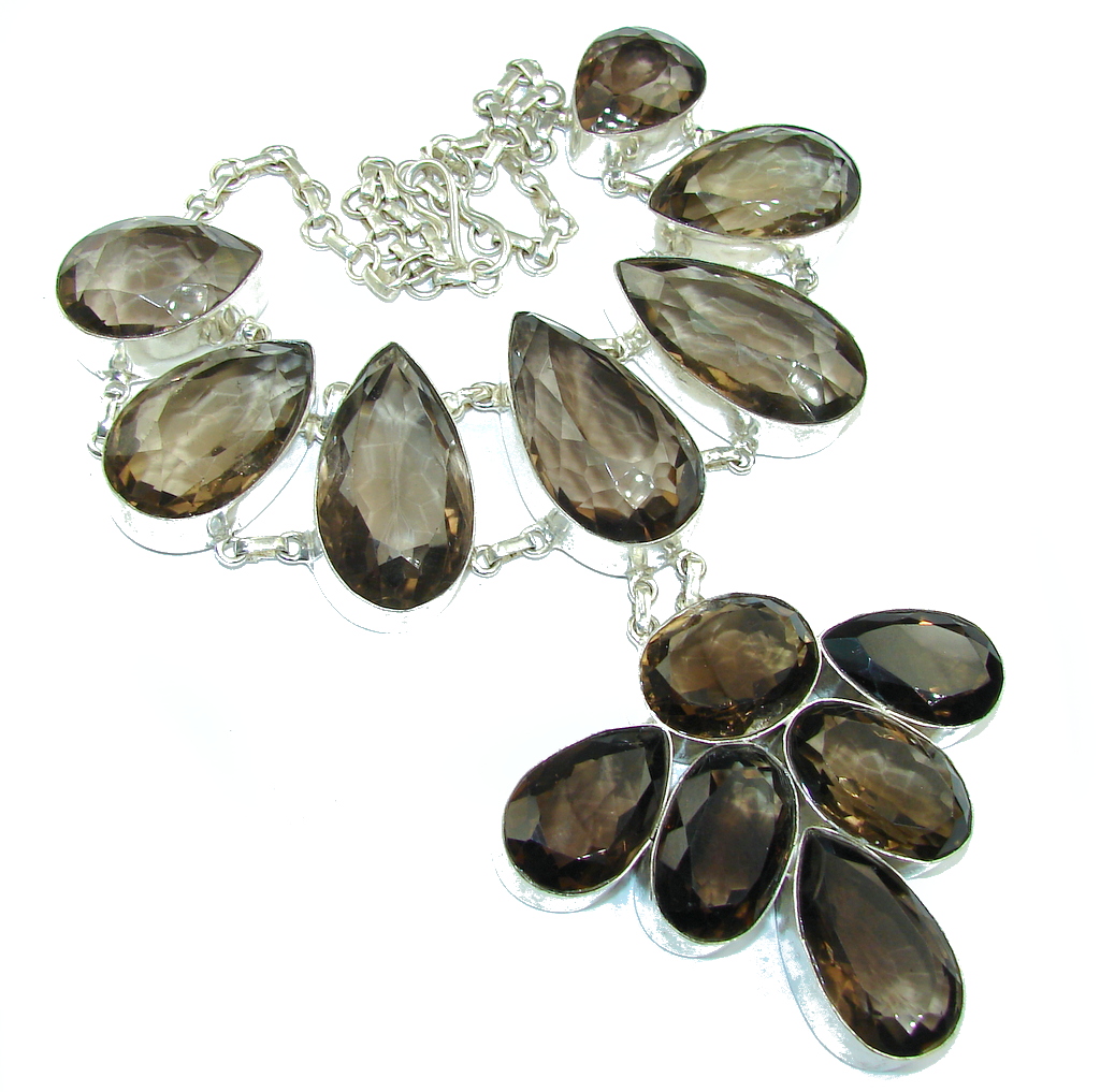 Huge! Gallery Piece AAA Smoky Topaz Sterling Silver necklace
