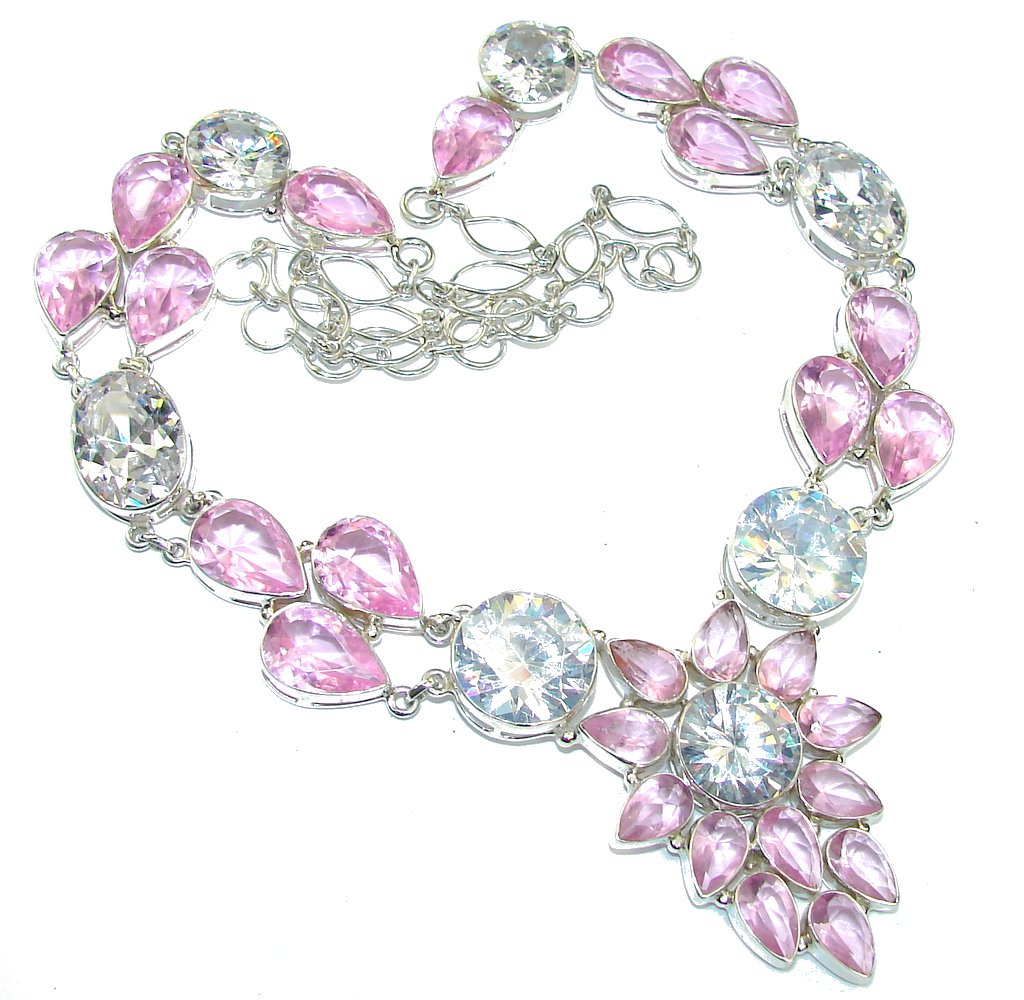 Princess Beauty AAA White Topaz & Pink Topaz Sterling Silver necklace / 22 inch Long