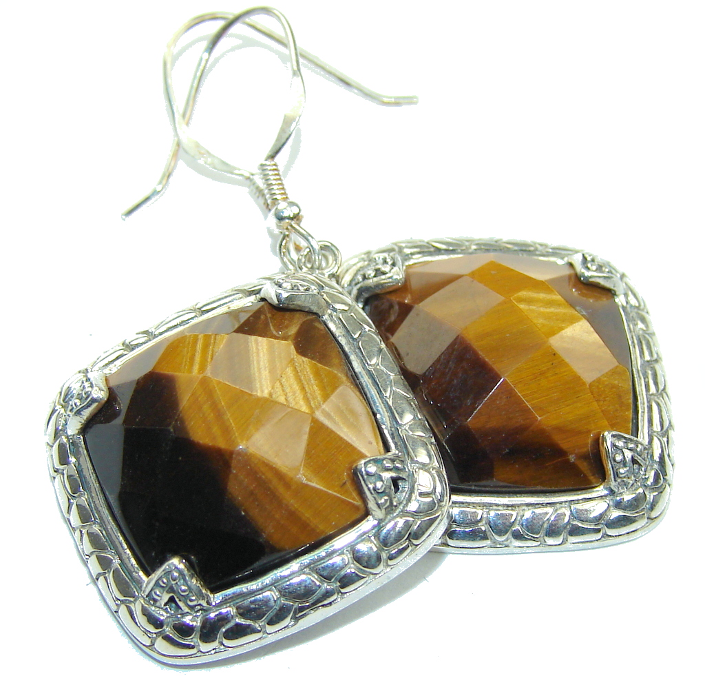 Amazing Brown Tigers Eye Sterling Silver Earrings