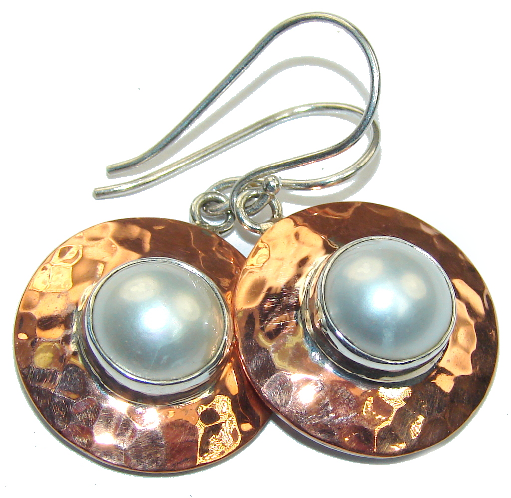 Amazing Fresh Water Pearl & Copper Sterling Silver earrings