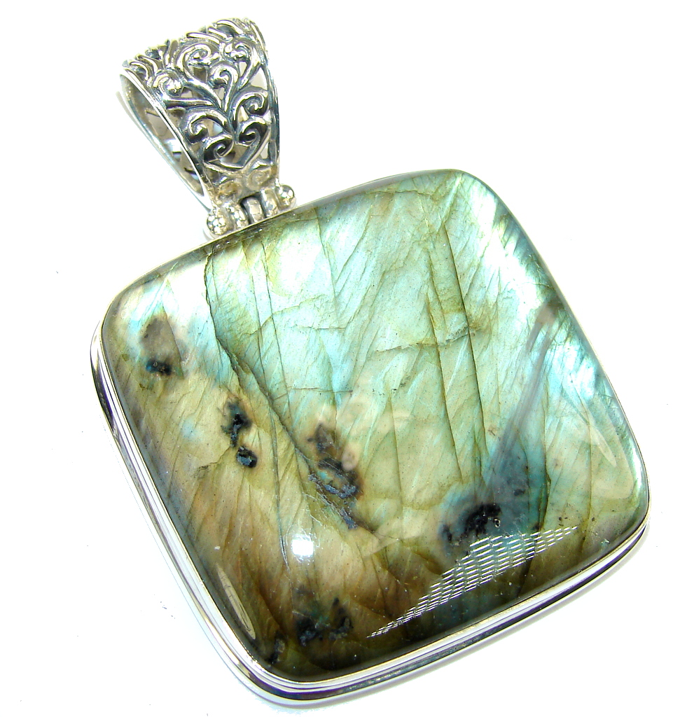 Huge! Volcano of positive Energy AAA Fire Labradorite Sterling Silver Pendant